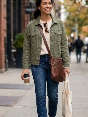 Fossil Brown Leather Shoulder Bag with Antique Brass Hardware